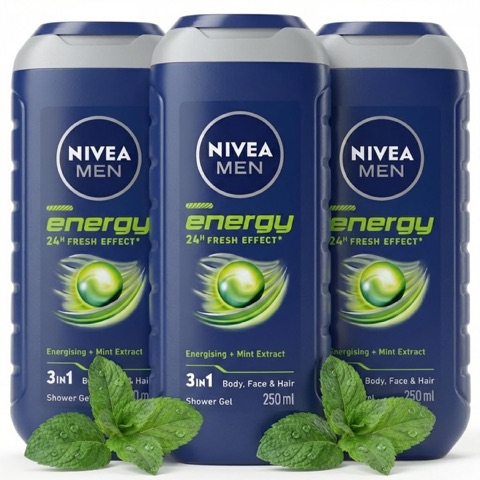 NIVEA MEN Energy Shower Gel 250ml, Pack of 3